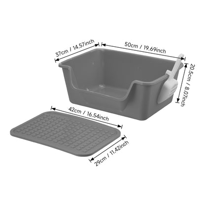 Open Top Cat Litter Box with Cat Litter Mat