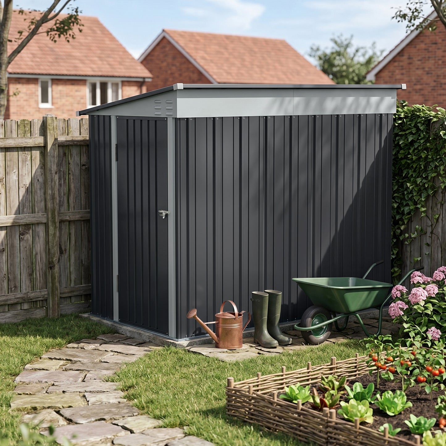 4x8 FT Pent Roof Garden Tool Shed Outdoor Patio Storage House