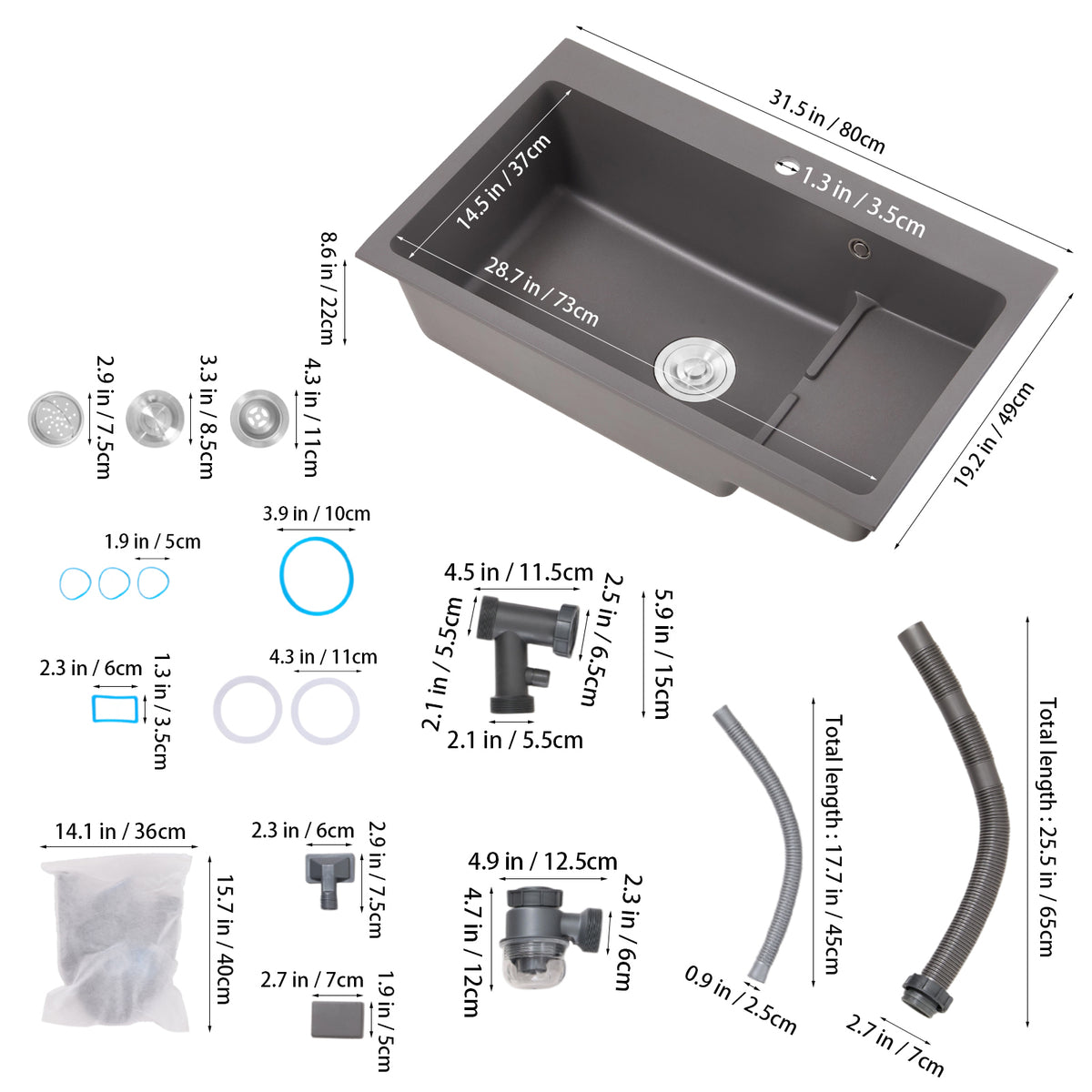 Modern Quartz Resin Composite Kitchen Sink with Waste Kit