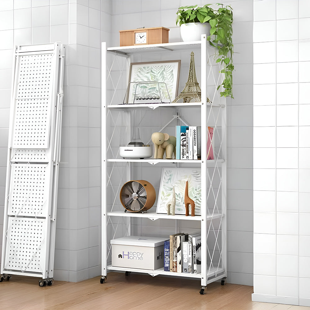 5-Tier Foldable Metal Storage Shelf with Casters