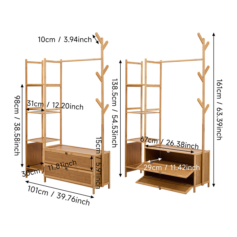 Multi-functional Wooden Coat Rack with Storage Cabinets