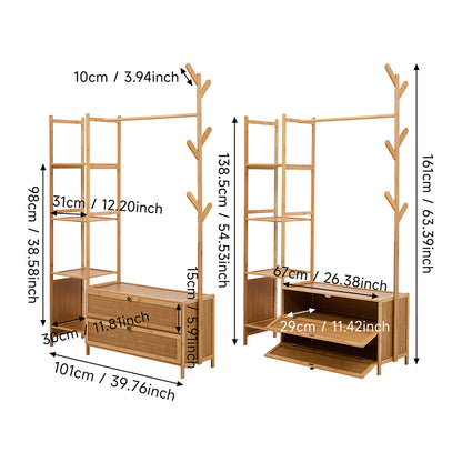 Multi-functional Wooden Coat Rack with Storage Cabinets