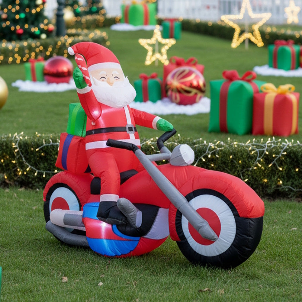 6FT/1.8M Santa on Motorcycle Christmas Inflatable Model Decoration with LED Lights
