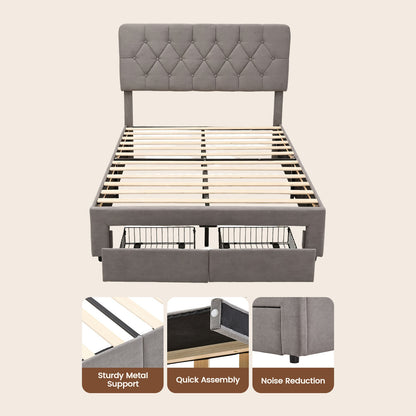 Double Upholstered Bed Frame with 2 Drawers