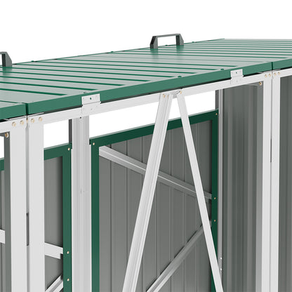 Green Metal Outdoor Garbage Bin Shed For 3 Trash Bin