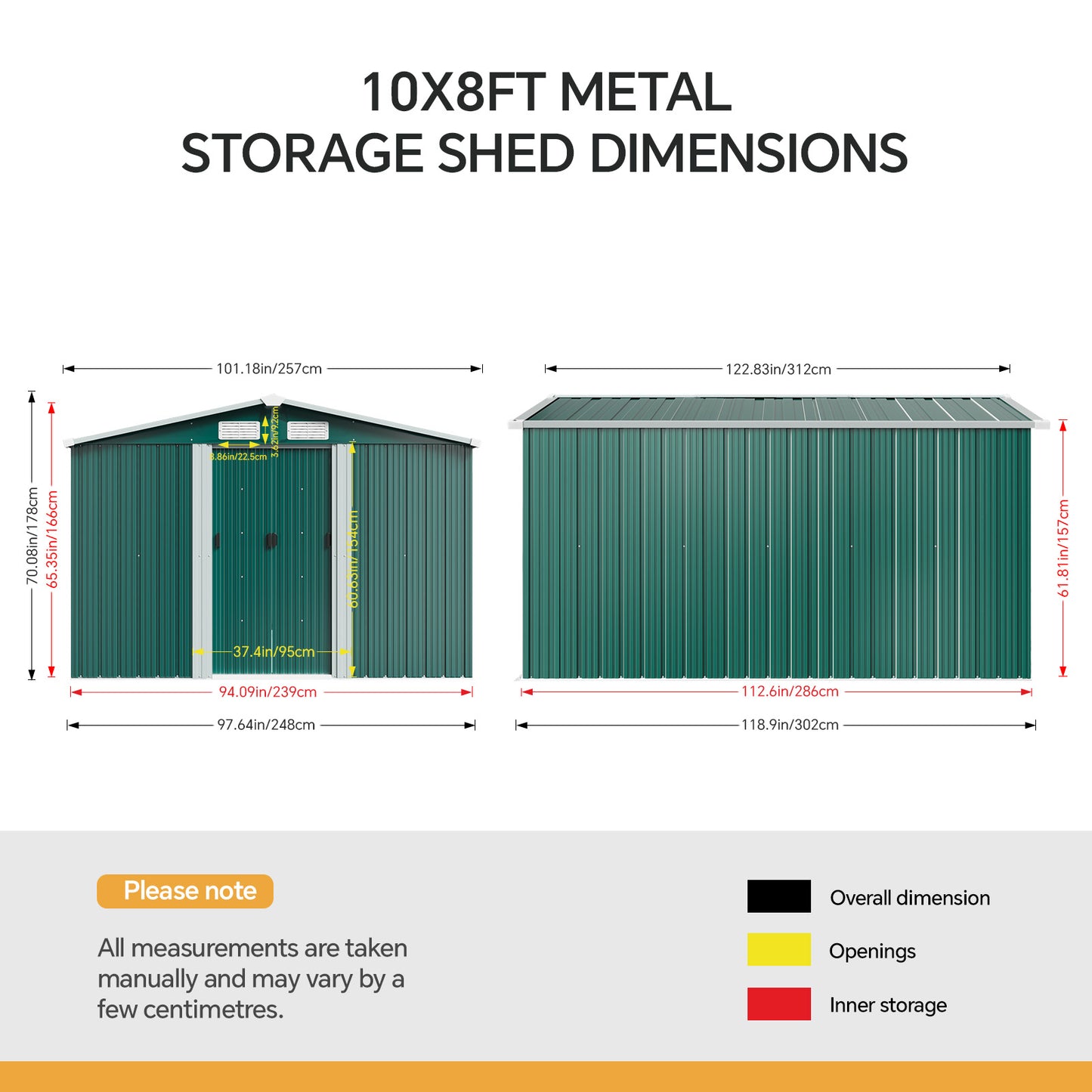 10x8 FT Large Metal Garden Tool Storage Shed