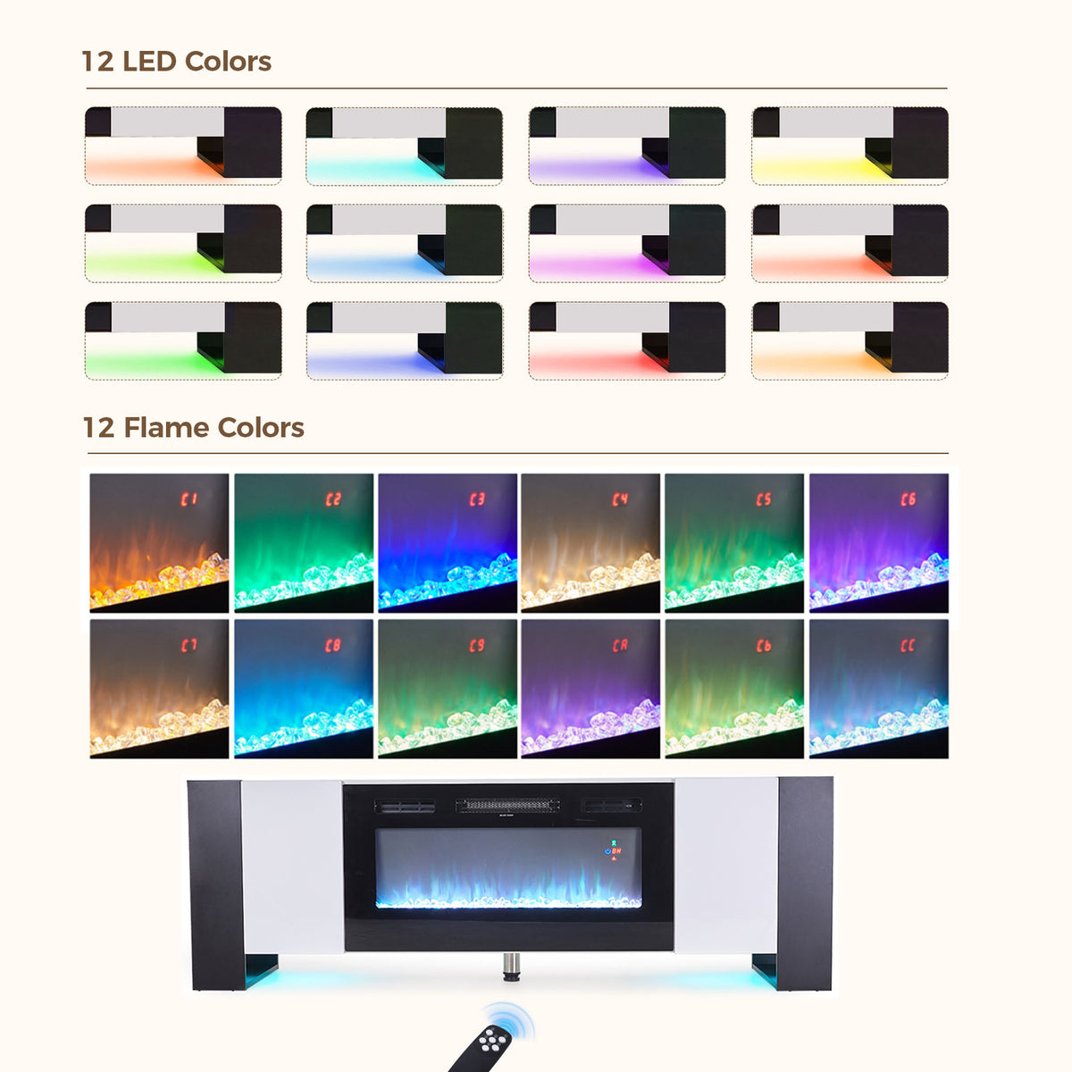 Recessed Electric Fireplace TV Stand with Remote Control