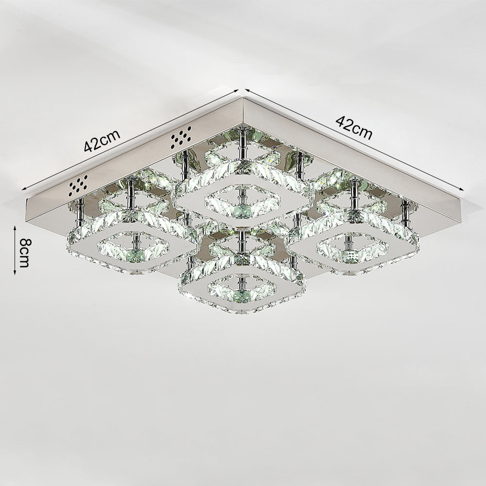 Select Dimmable Option Square Large-size Glamourous Crystal LED Ceiling Light