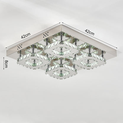 Select Dimmable Option Square Large-size Glamourous Crystal LED Ceiling Light