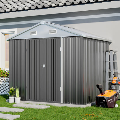 6x8FT Metal Garden Storage Shed with Lockable Door