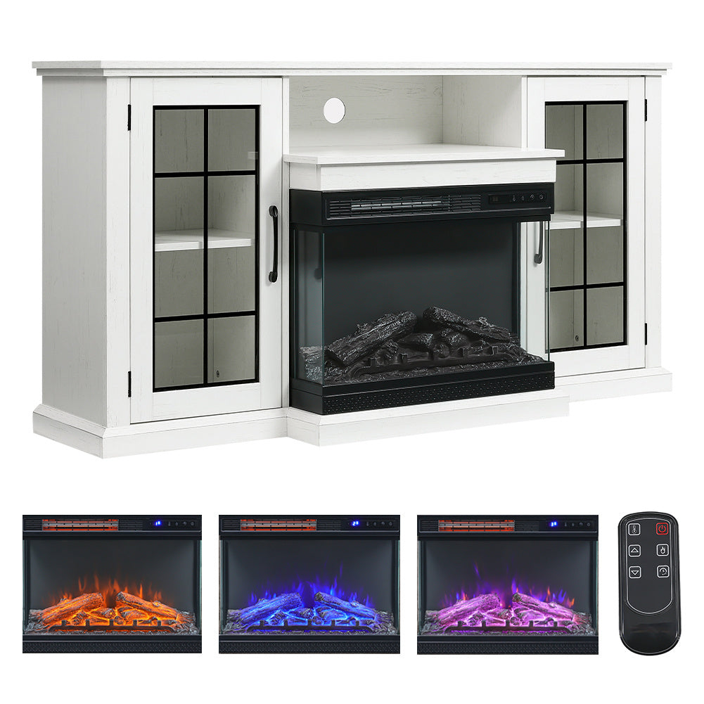 Electric Fireplace TV Stand with Glass Door Storage