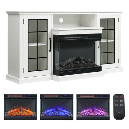 Electric Fireplace TV Stand with Glass Door Storage