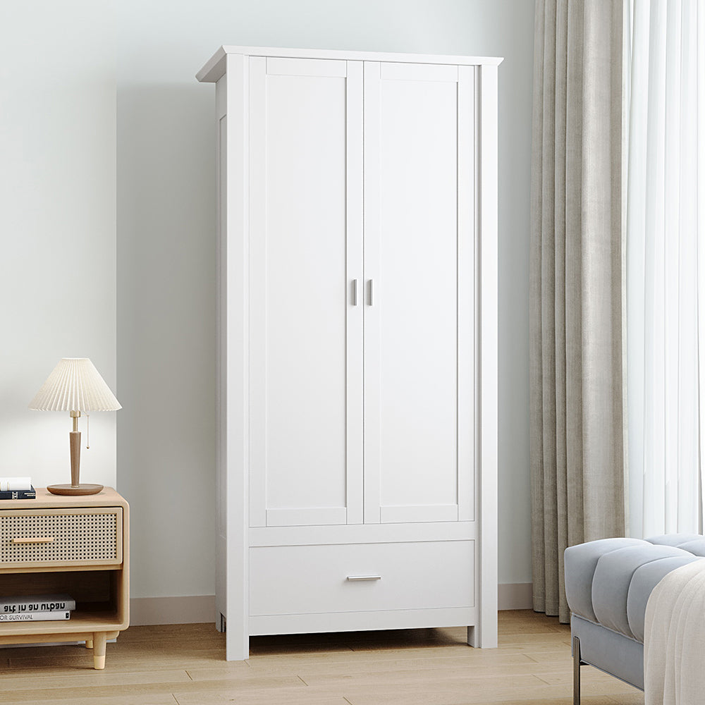 Modern Double-Door Wardrobe with Drawer & Hanging Rail