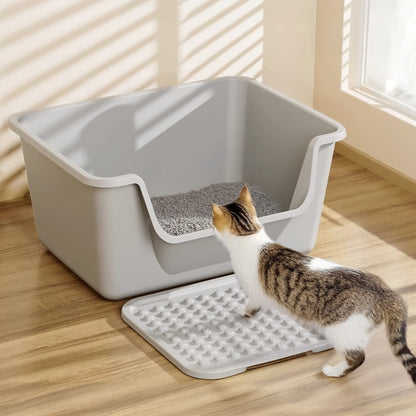 Open Top Cat Litter Box with Cat Litter Mat