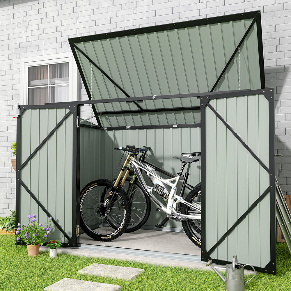 200CM Wide Outdoor Metal Garbage Storage Shed Hinged Lid