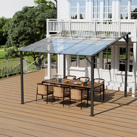 3 x 3M Wall Mounted Canopy Gazebo Polycarbonate Roof Patio Shelter
