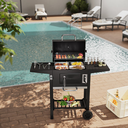 Outdoor Charcoal Grill with Side Tables