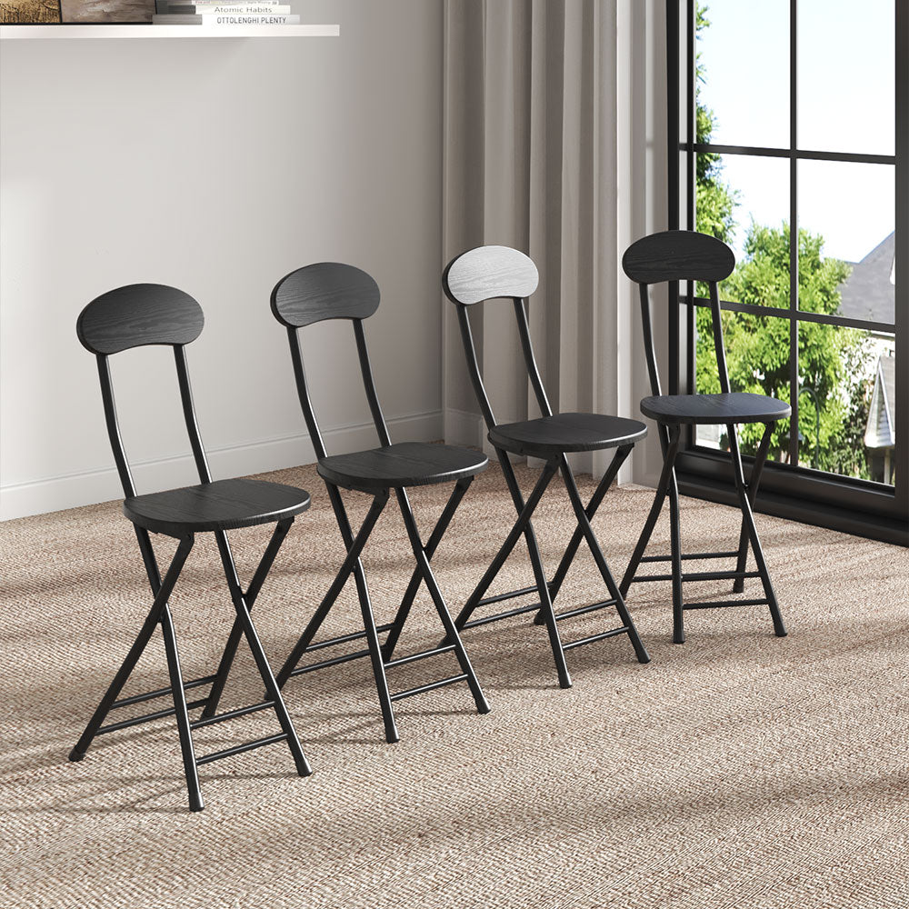 Compact Wooden Folding Chair with Metal Legs Set of 4