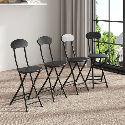 Compact Wooden Folding Chair with Metal Legs Set of 4