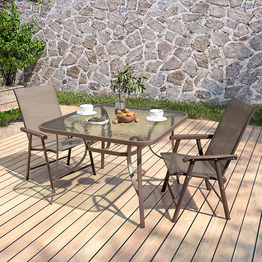 105CM Wide Square Glass-Top Outdoor Dining Table with Parasol Hole