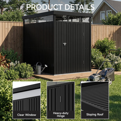 162cm Wide Metal Garden Storage Shed with Flat Roof & Lockable Door
