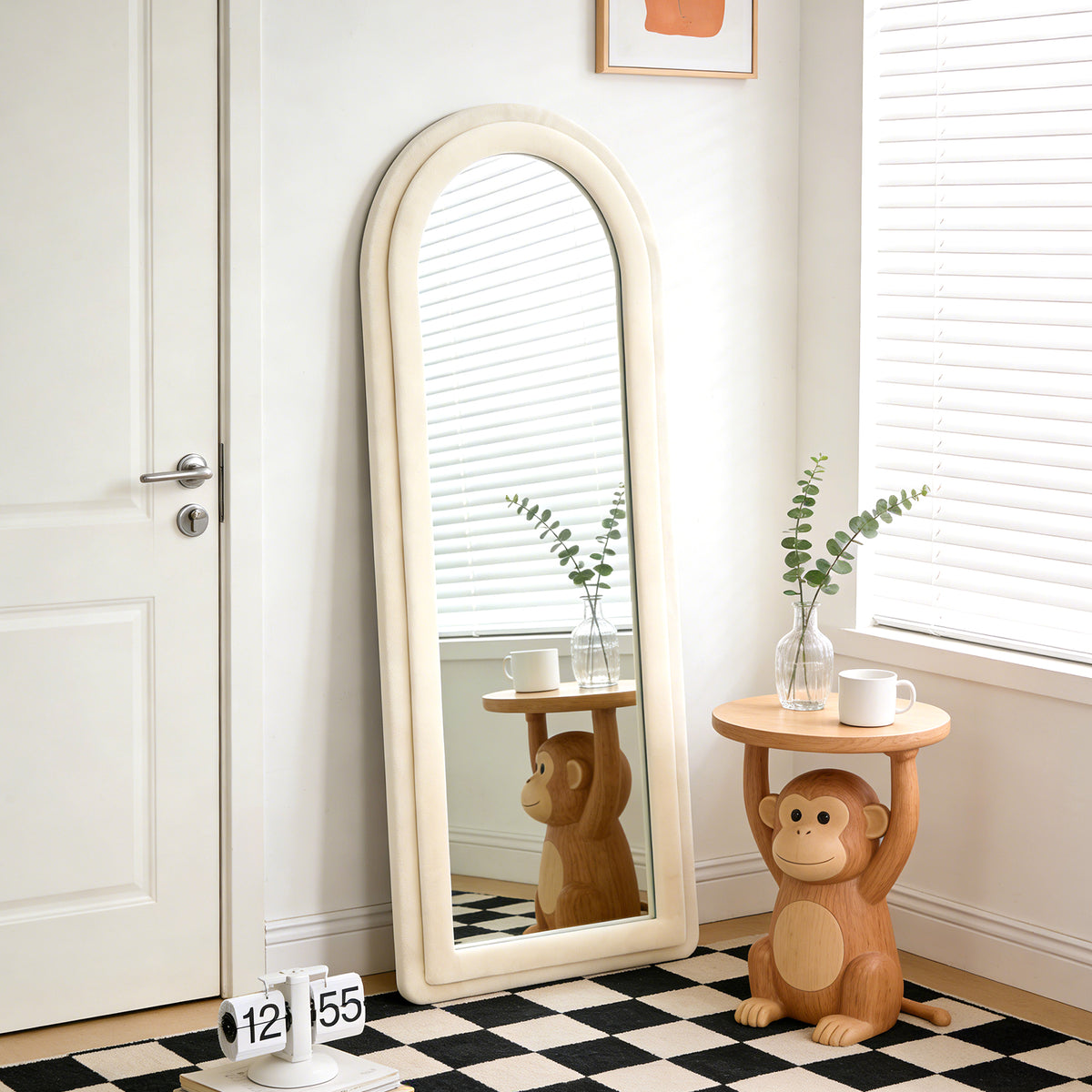 Double Arched Full-Length Mirror with Safety Film & Velvet-Wrapped MDF Frame