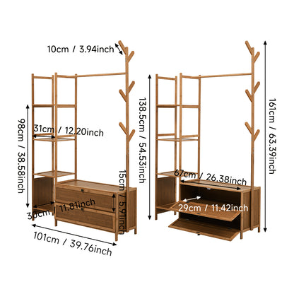Multi-functional Wooden Coat Rack with Storage Cabinets
