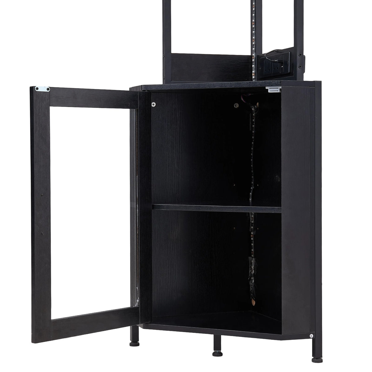 Industrial Tall Corner Bar Cabinet with Power Socket & LED Lighting
