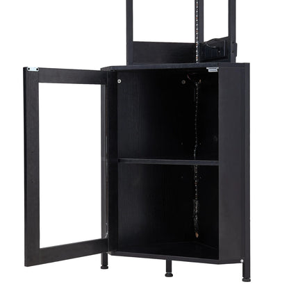 Industrial Tall Corner Bar Cabinet with Power Socket & LED Lighting