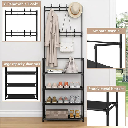 Entryway 4 Tier Shoe Rack with Coat Hanger