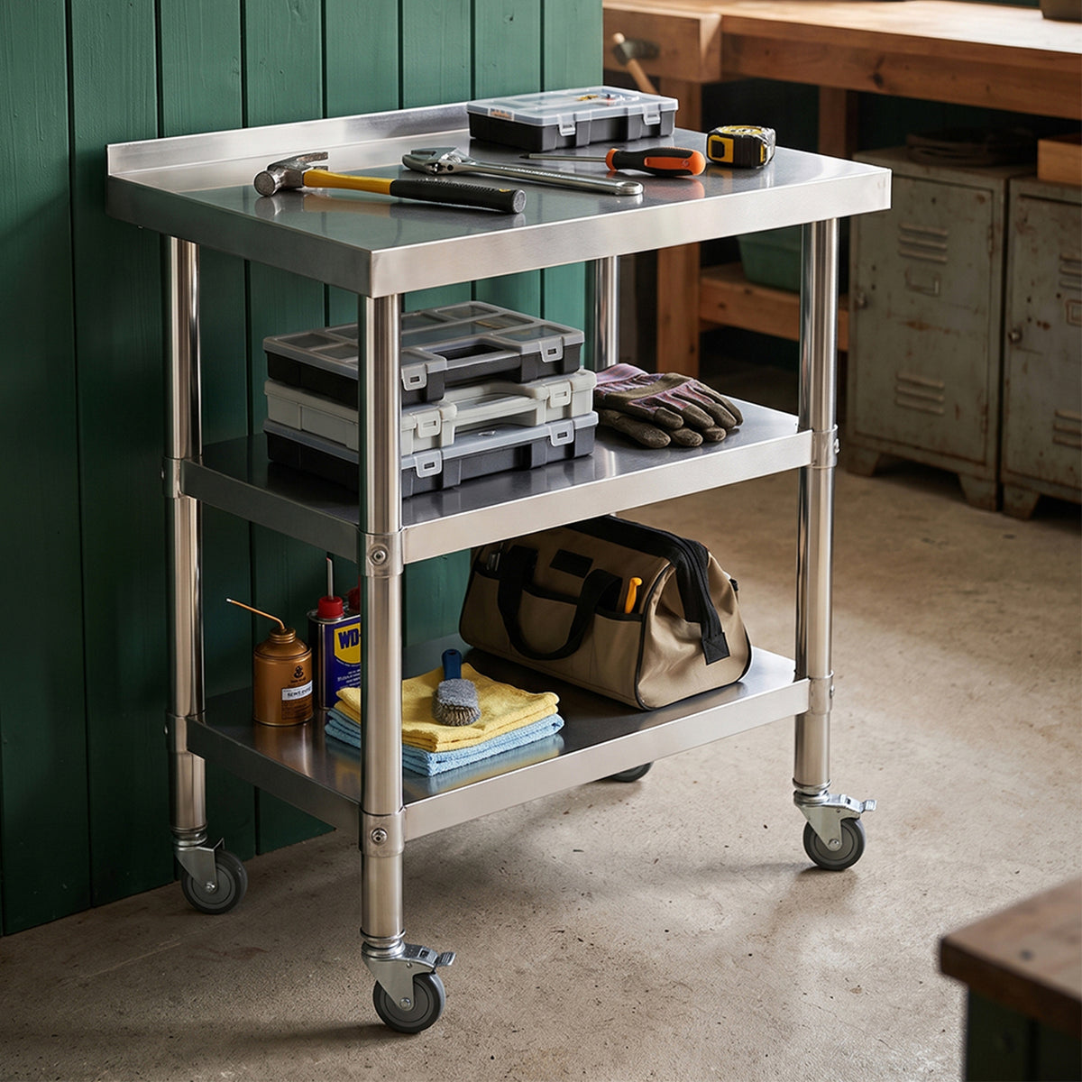 3-Tier Stainless Steel Prep Table with Smooth Castors and Adjustable Feet