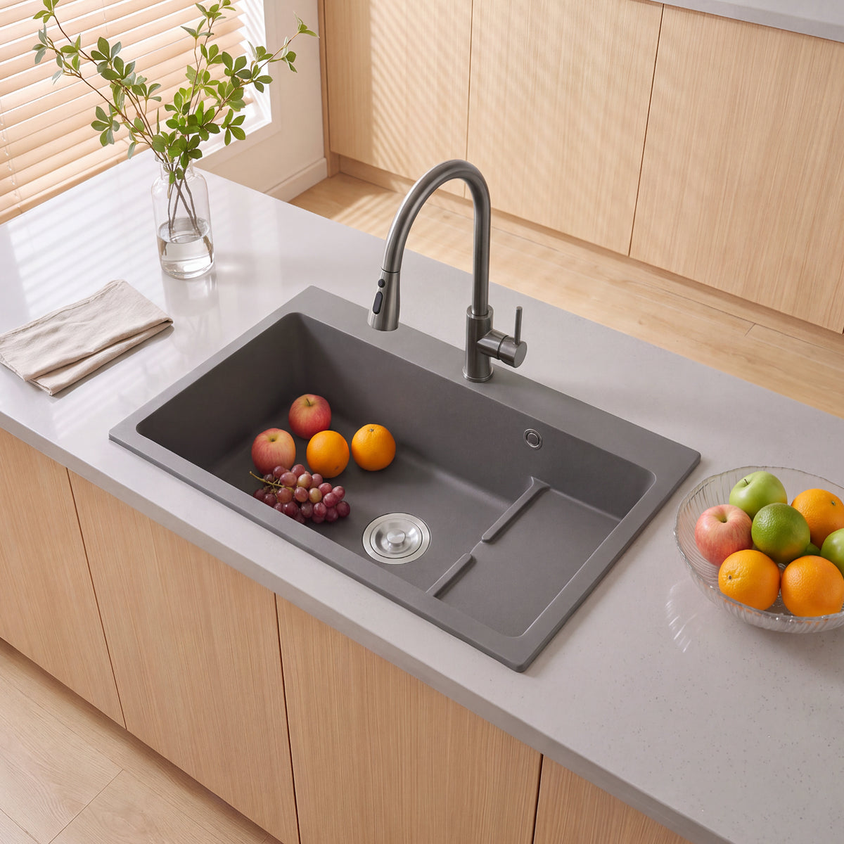 Modern Quartz Resin Composite Kitchen Sink with Waste Kit