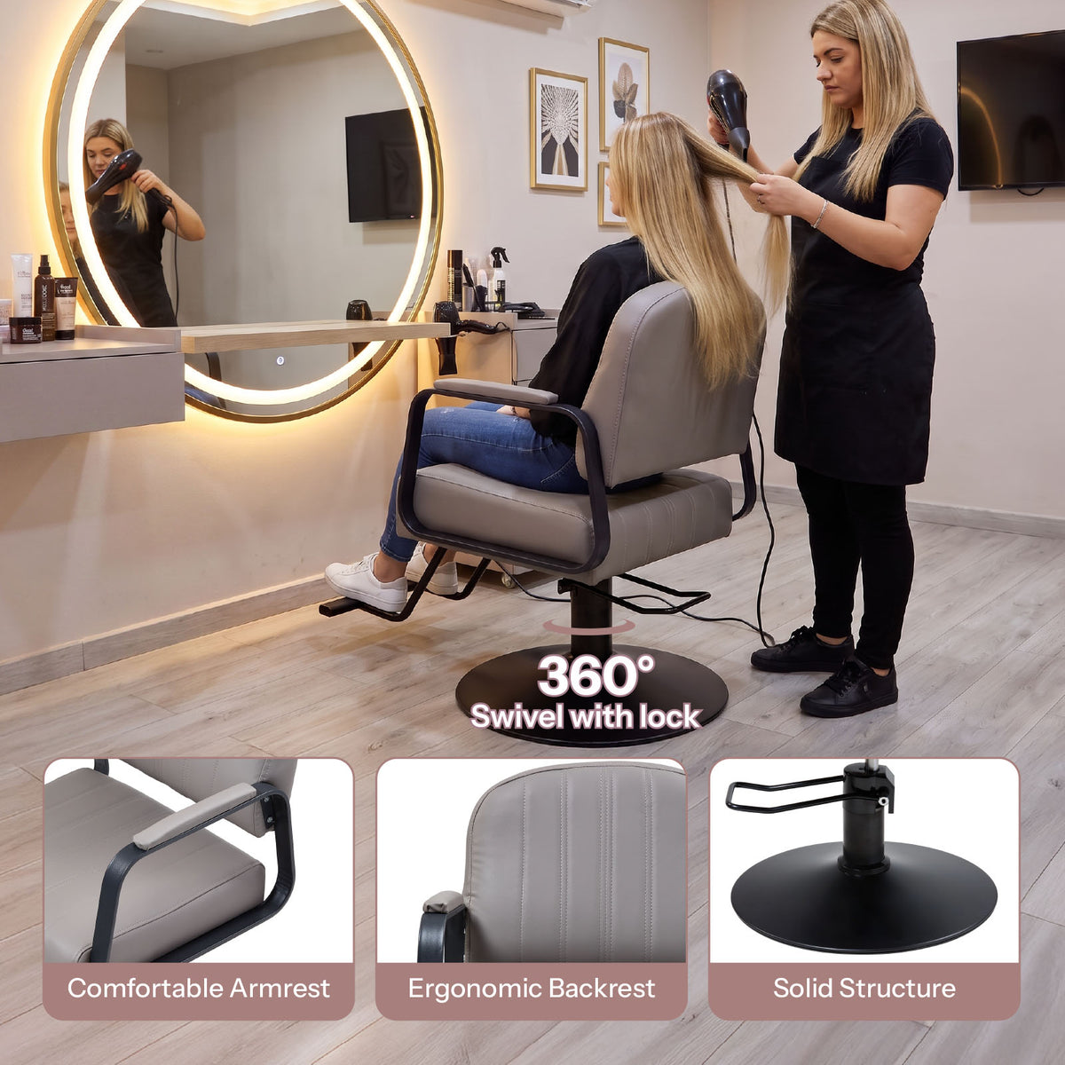 Height-Adjustable Swivel Salon Barber Chair