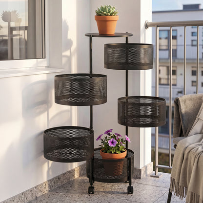 2–5 Tier Kitchen Storage Organiser with Rotating Baskets and Castors