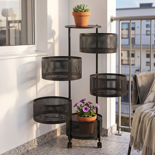 2–5 Tier Kitchen Storage Organiser with Rotating Baskets and Castors
