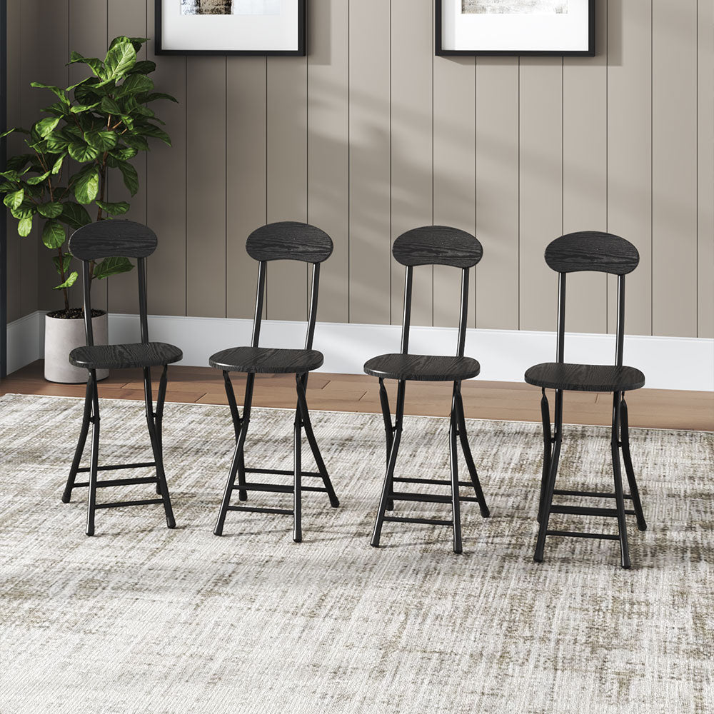 Compact Wooden Folding Chair with Metal Legs Set of 4