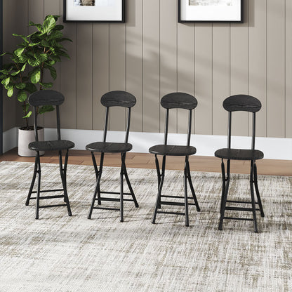 Compact Wooden Folding Chair with Metal Legs Set of 4