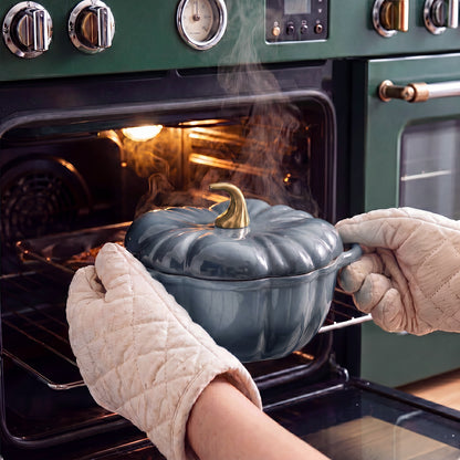 Enamelled Cast Iron Pumpkin Dutch Oven with Lid and Handles