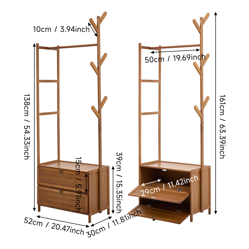 Multi-functional Wooden Coat Rack with Storage Cabinets