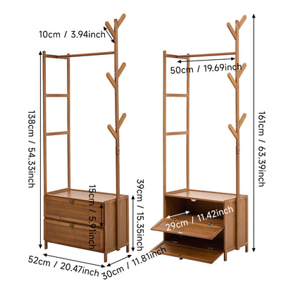 Multi-functional Wooden Coat Rack with Storage Cabinets
