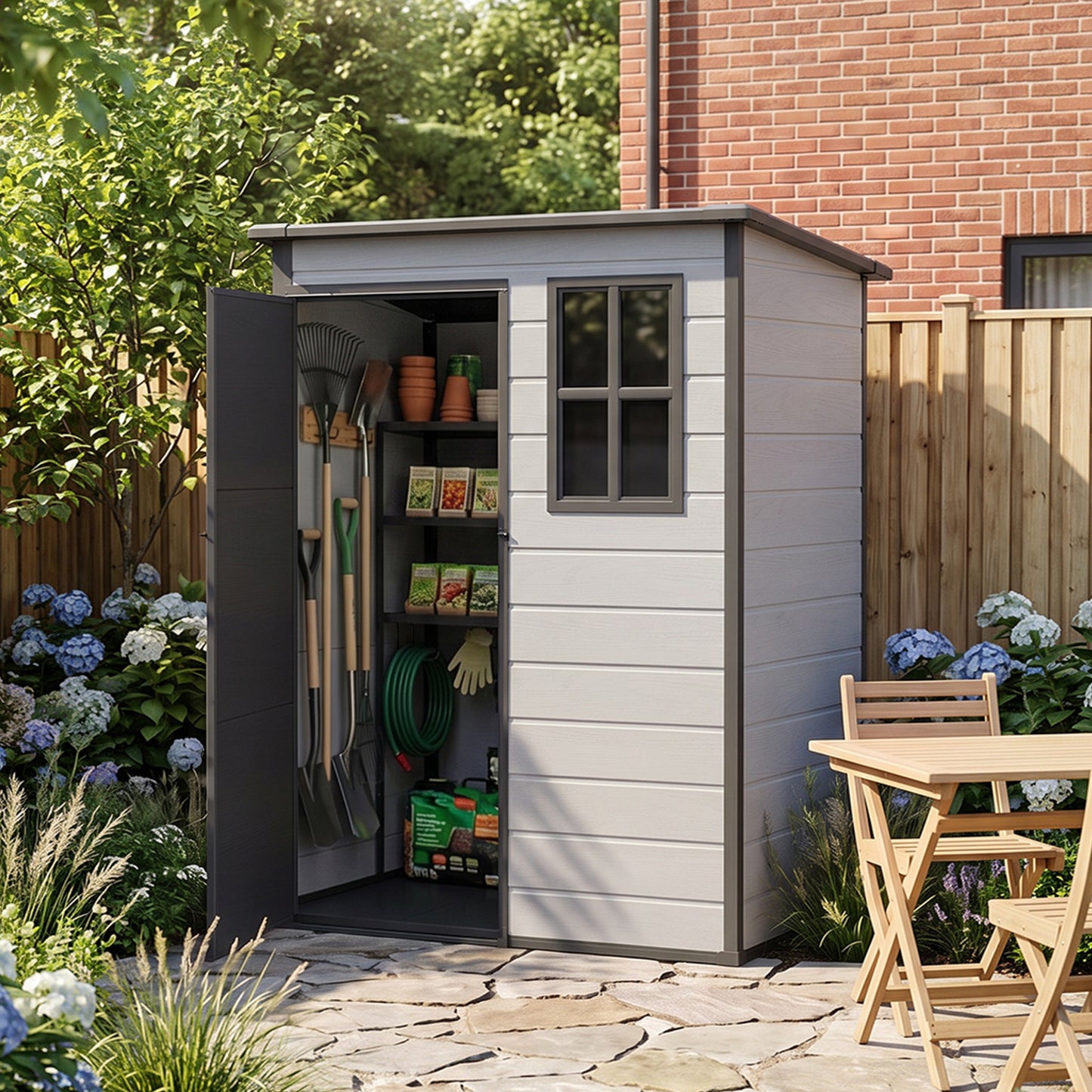 5x3FT Plastic Garden Storage Shed with Lockable Door