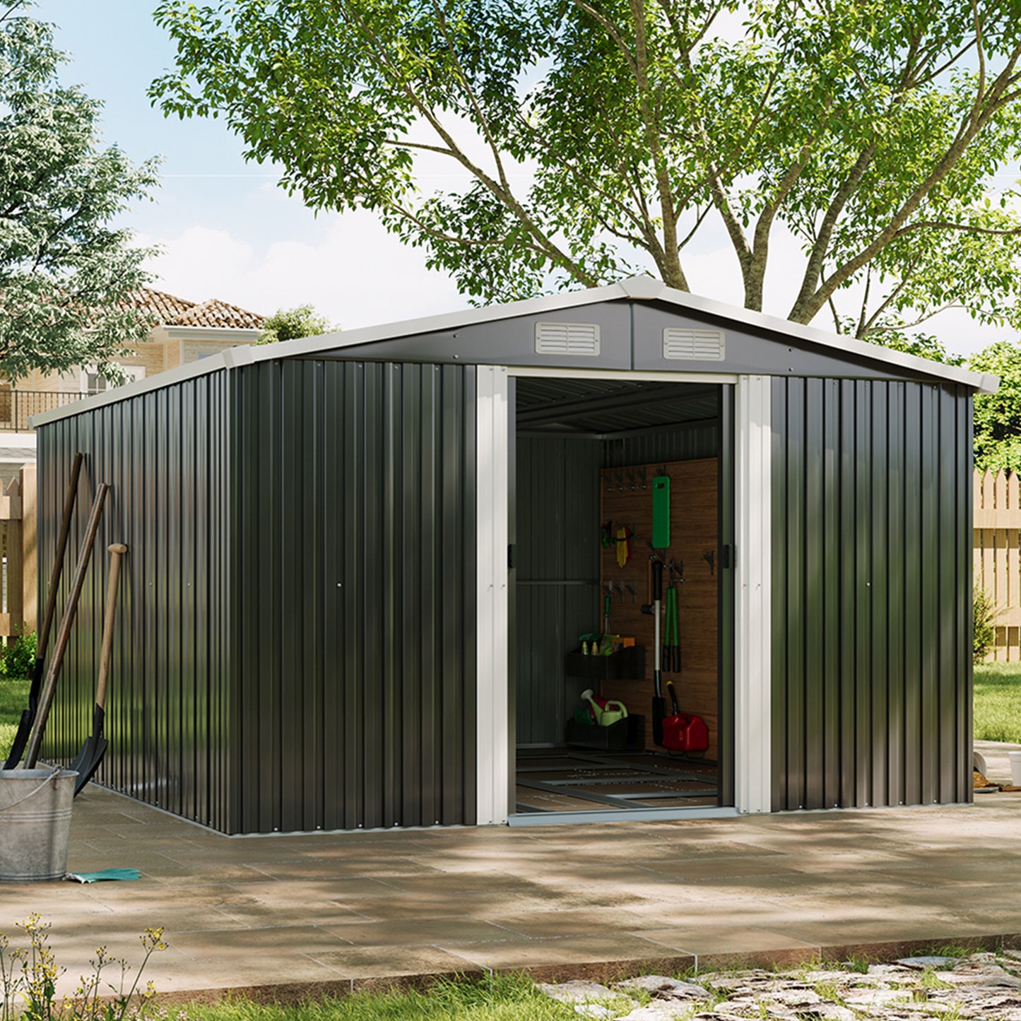 12x10 FT Large Metal Garden Tool Storage Shed
