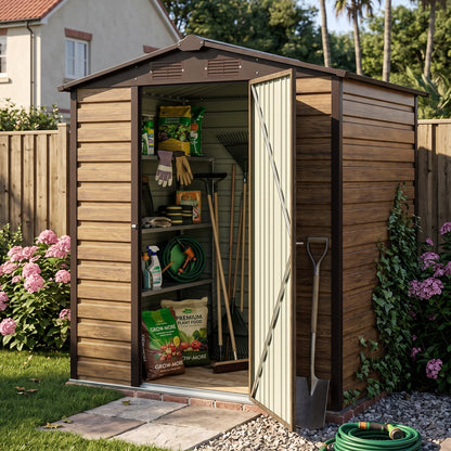 6 x 4 ft Metal Garden Storage Shed with Apex Roof & Lockable Door