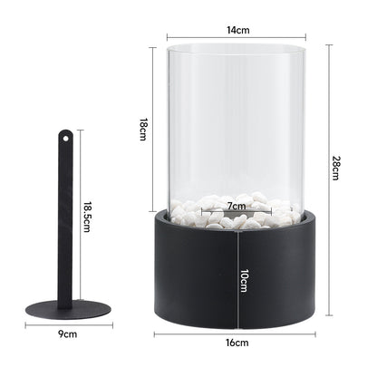 Round Freestanding Tabletop Ventless Ethanol Fireplace with Glass Screen
