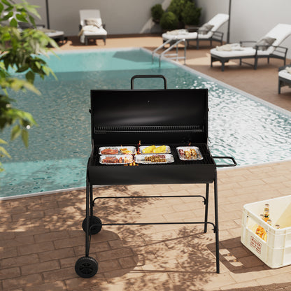 Outdoor Garden Charcoal Smoker BBQ Grill with Wheels