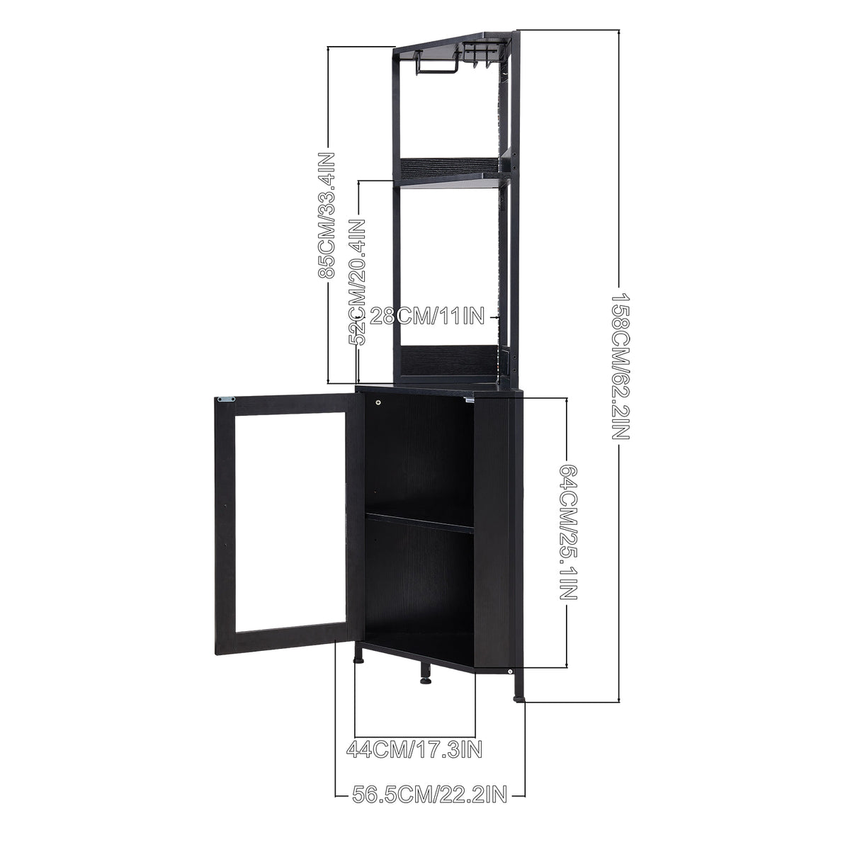 Industrial Tall Corner Bar Cabinet with Power Socket & LED Lighting