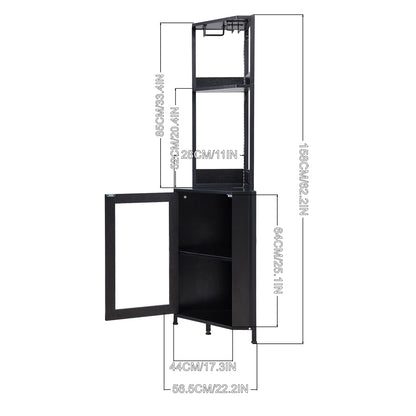 Industrial Tall Corner Bar Cabinet with Power Socket & LED Lighting