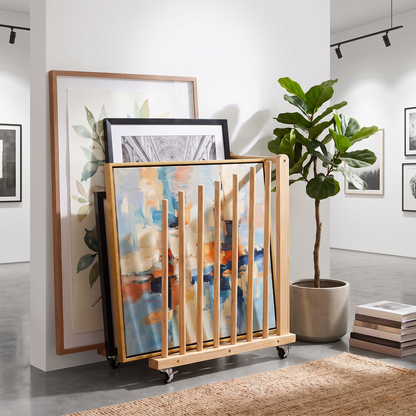7 Slots Wooden Canvas Art Storage Rack with Castors