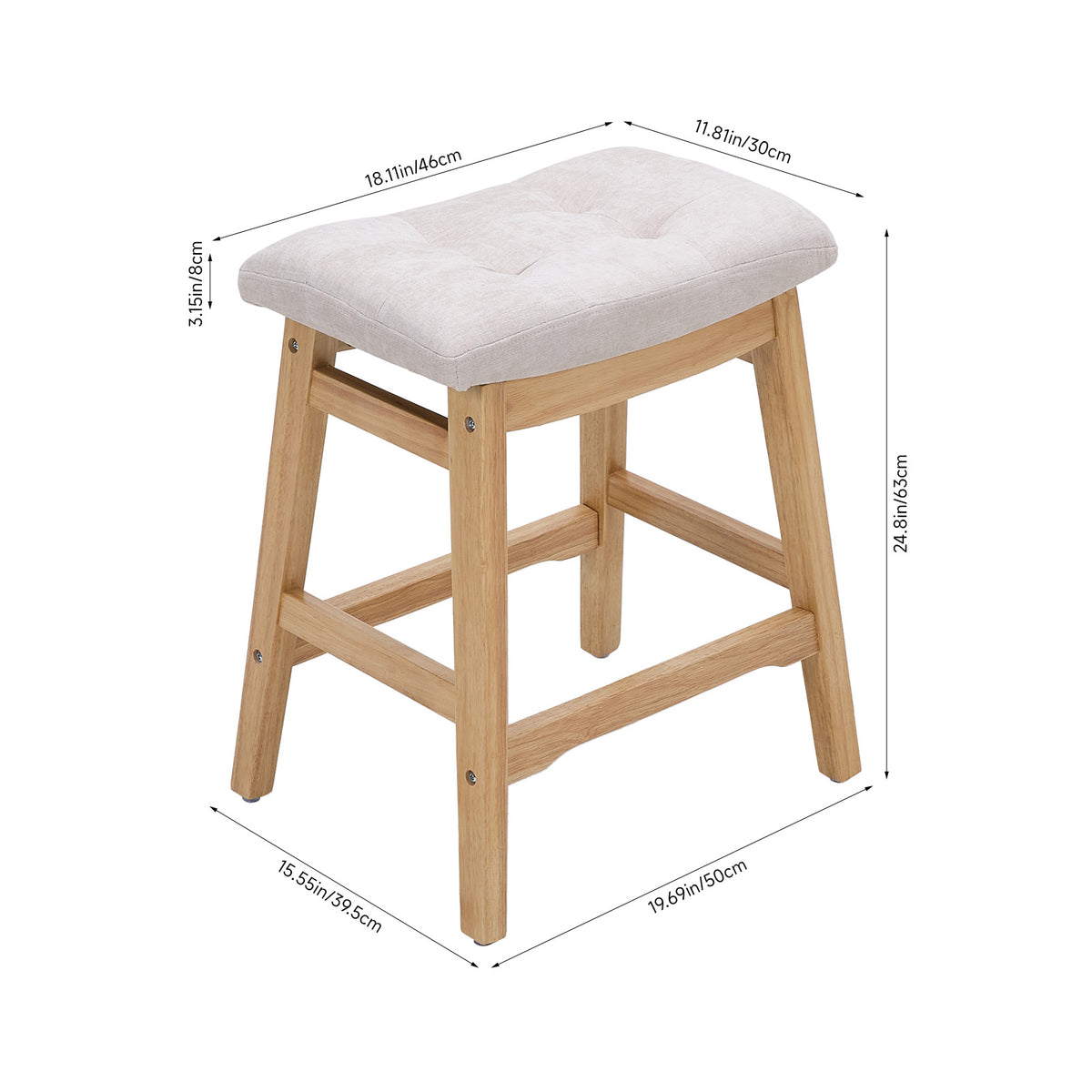 Set of 2 Chenille Upholstered Bar Stools with Wooden Base