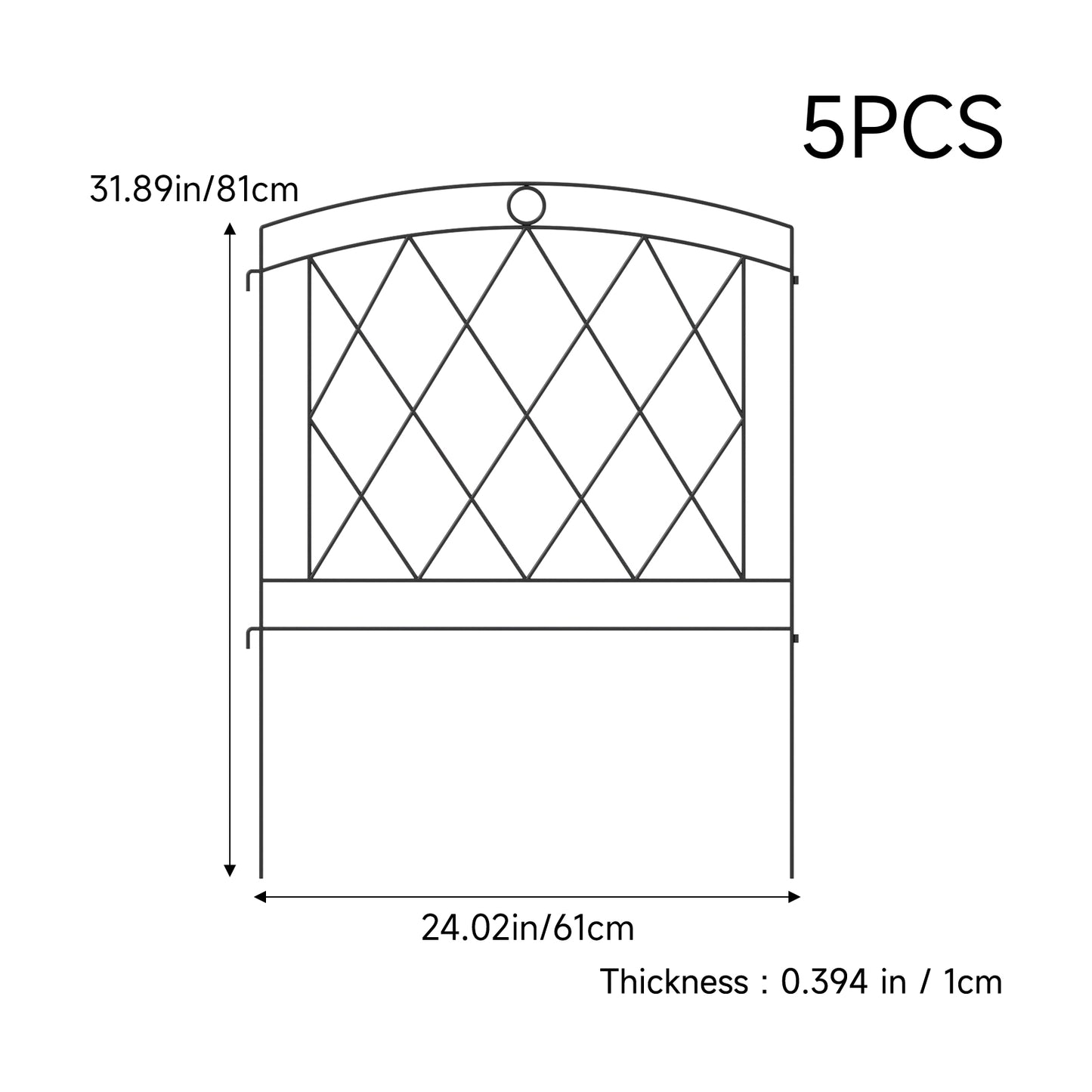5 Pack Black Metal Garden Border Fence Panels